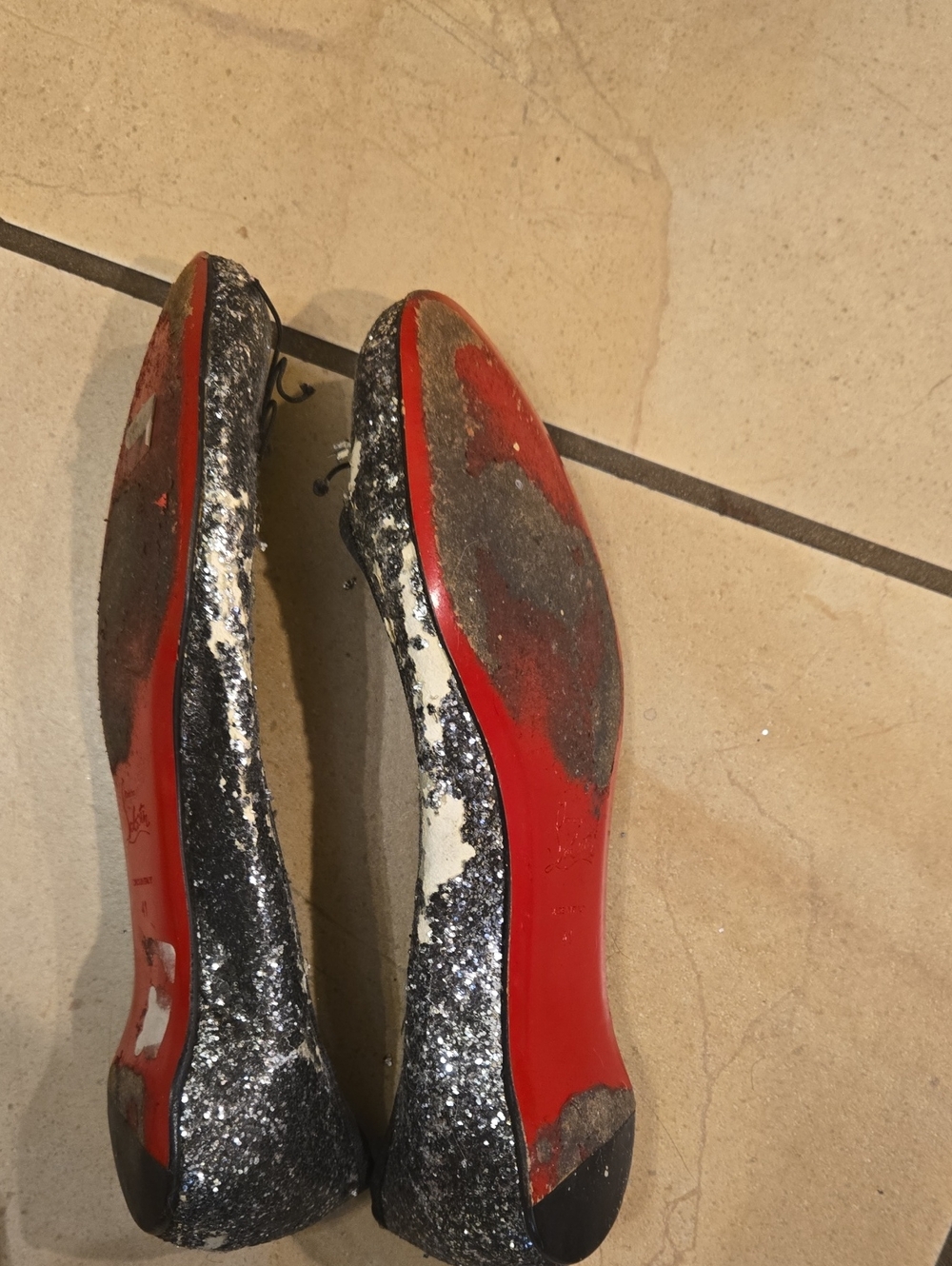 Chtistian Louboutin Women's Silver Glitter Ballet Flats - Picture 3 of 3